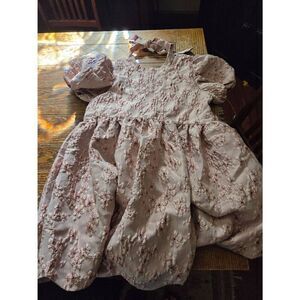 NWT Dream Sister Jane mauve/Pink floral Jacquard Brocade poof sleeve mini dress